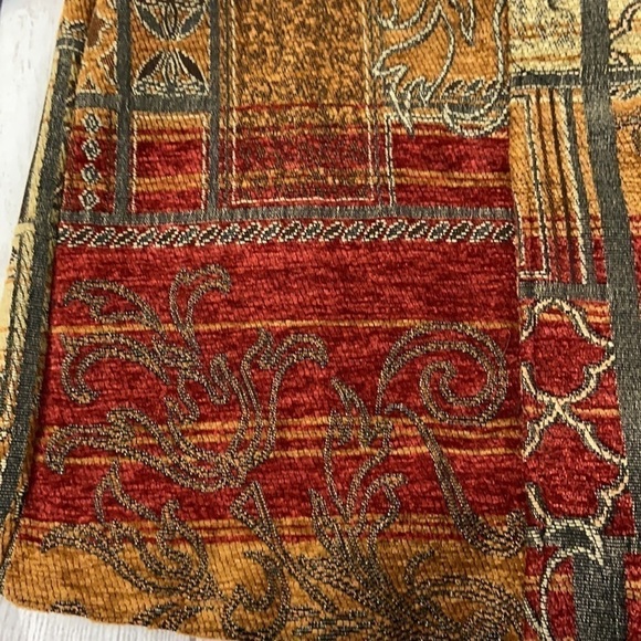 CJ Banks Tapestry Full Zip Burgundy Red Orange Brown Cream Floral Swirl Blazer - Picture 11 of 16